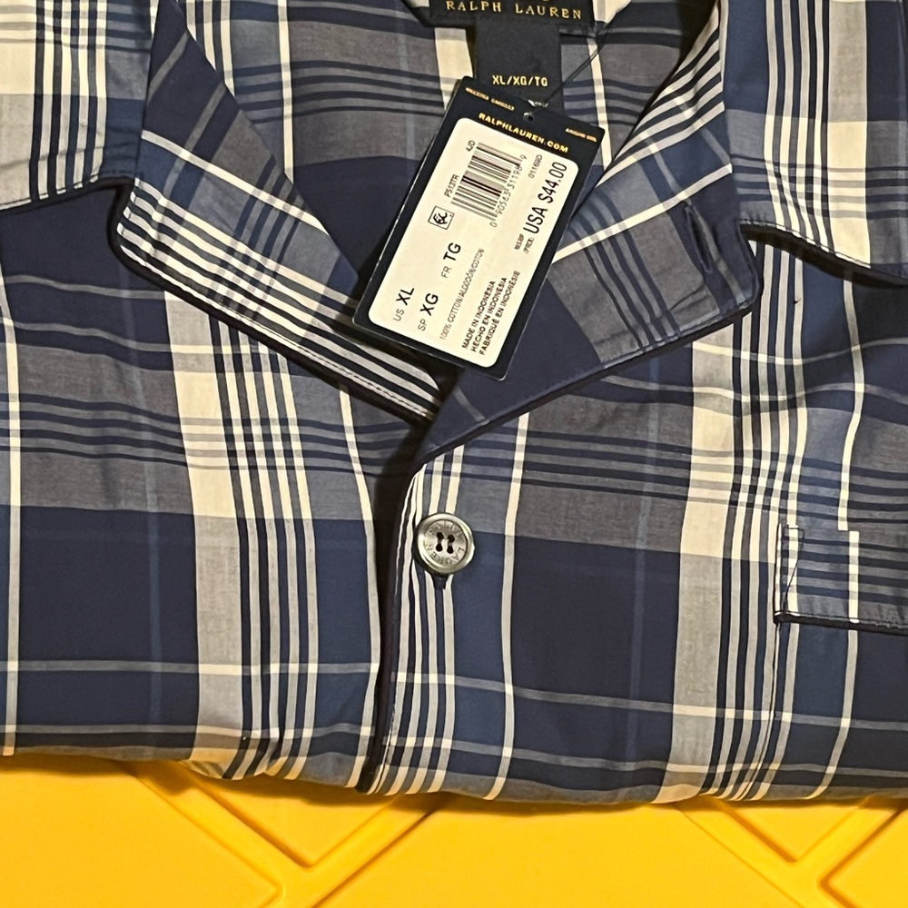Ralph Lauren Blue and Cream Plaid Men’s PJ Top NWT